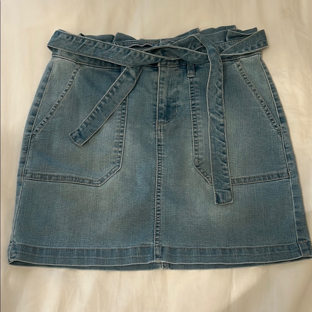 Blue Spice A-Line Mini Skirt with Tie Front